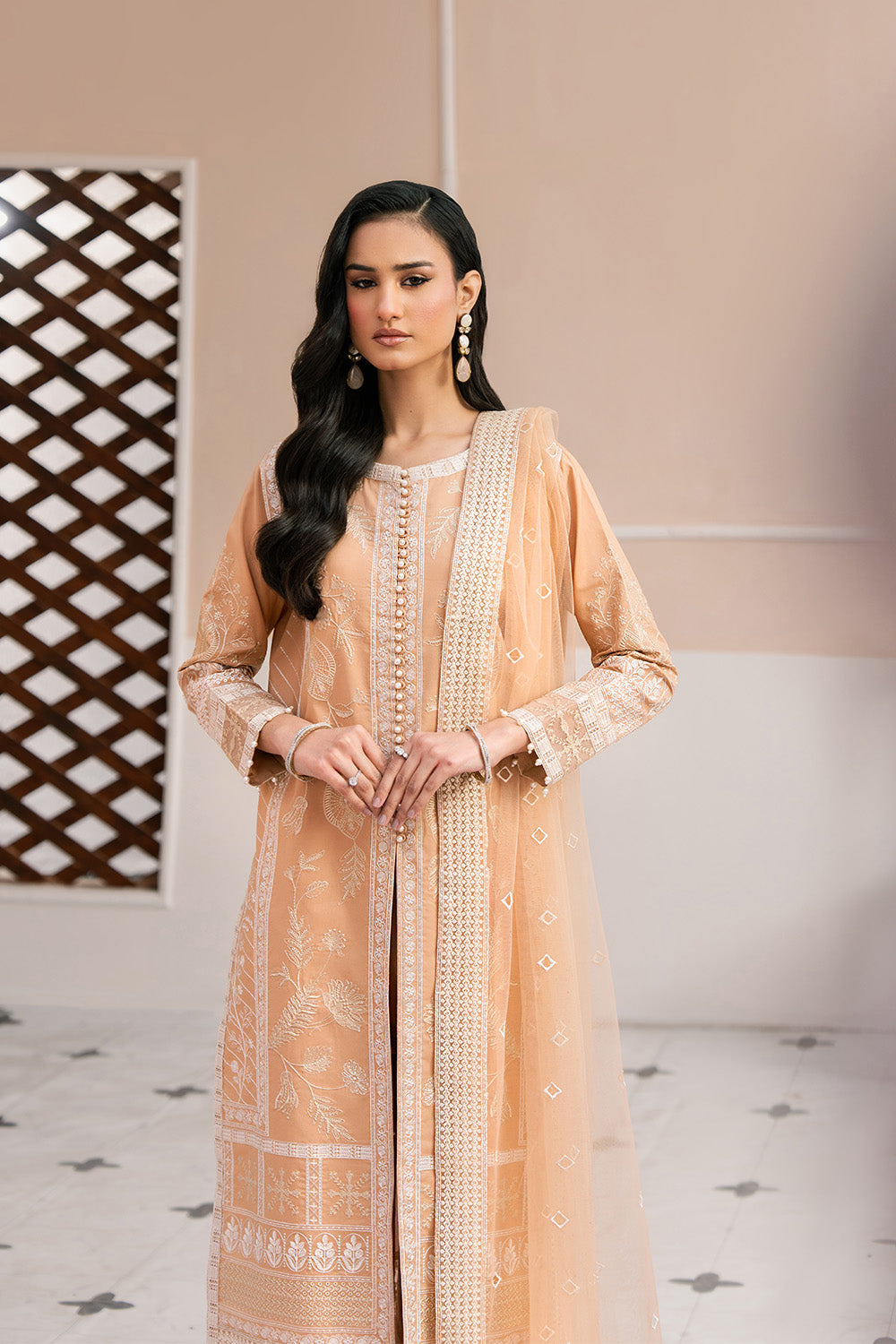 Maryum N Maria | Eid Luxury Lawn 25 | AFSHAN - MS50165 S Peach Hue Lawn
