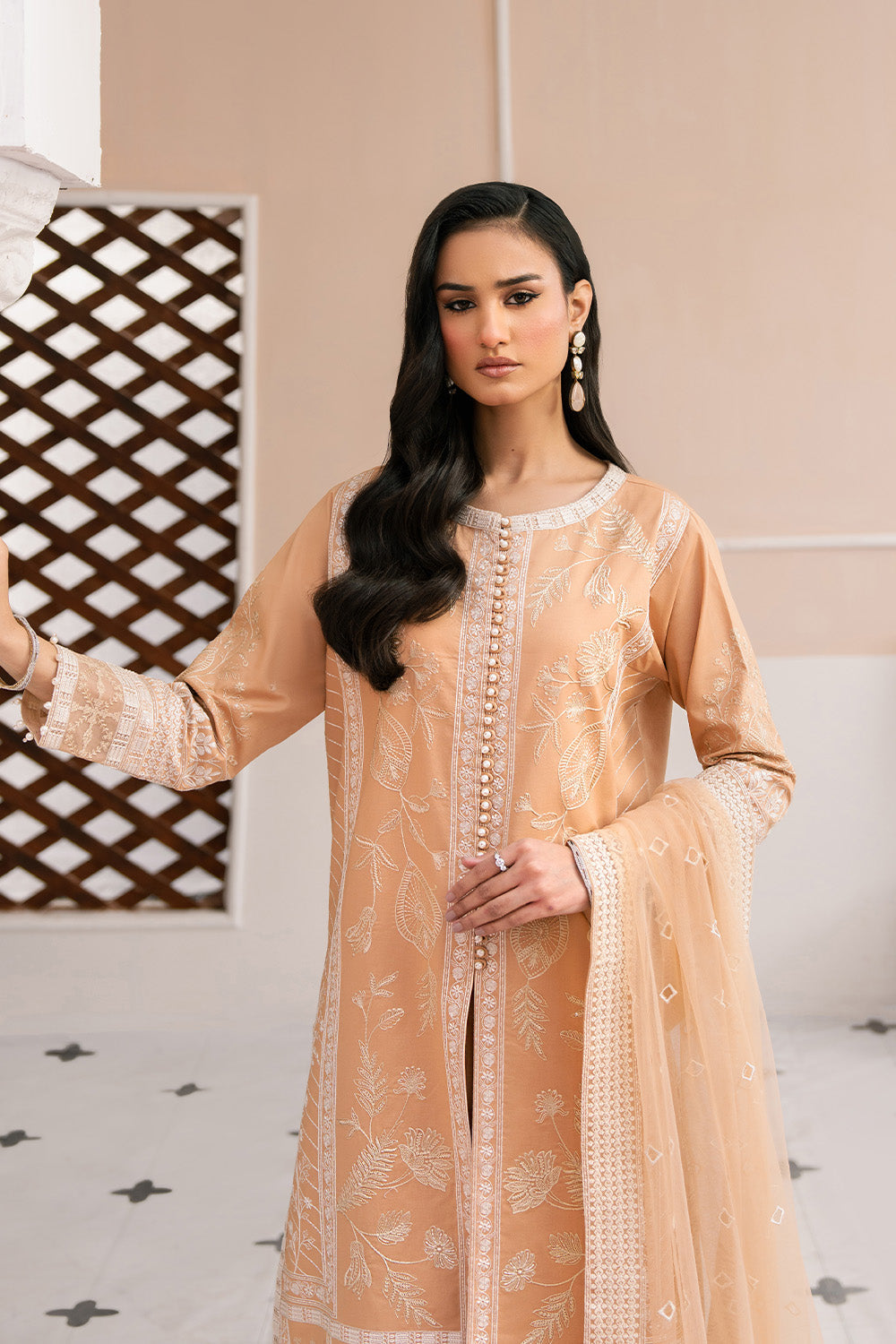 Maryum N Maria | Eid Luxury Lawn 25 | AFSHAN - MS50165 M Peach Hue Lawn