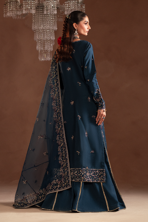 Emaan Adeel | Selene Formals | ELISIA S Navy Blue Korean Raw Silk