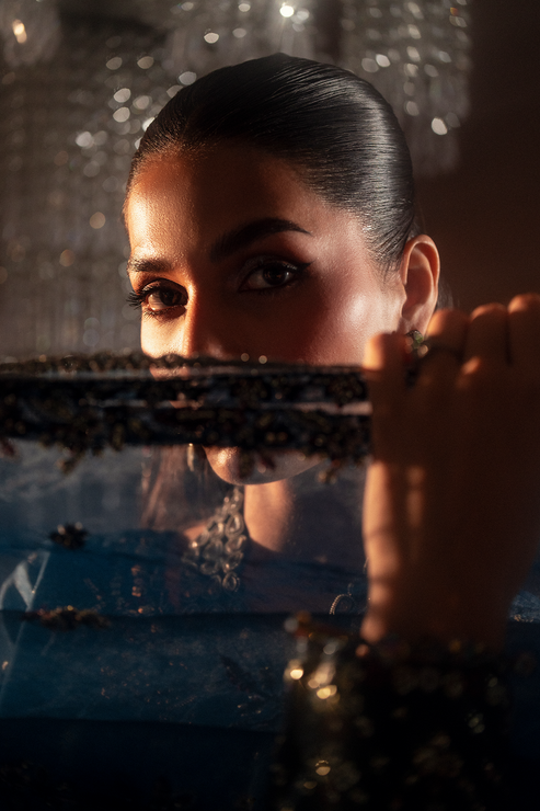 Emaan Adeel | Selene Formals | ELISIA M Navy Blue Korean Raw Silk