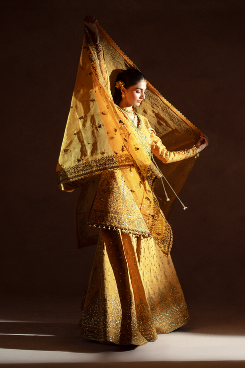 Emaan Adeel | Selene Formals | VELORIA Custom Size Pale Yellow Korean Raw Silk