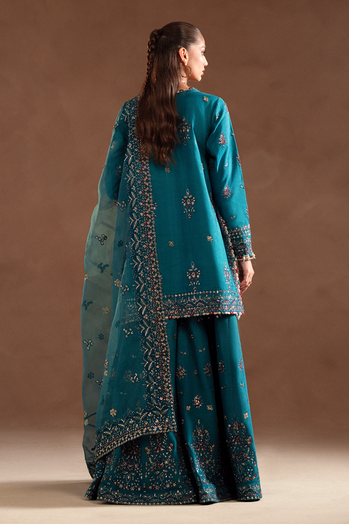 Emaan Adeel | Selene Formals | MIRELLE S Teal Blue Korean Raw Silk