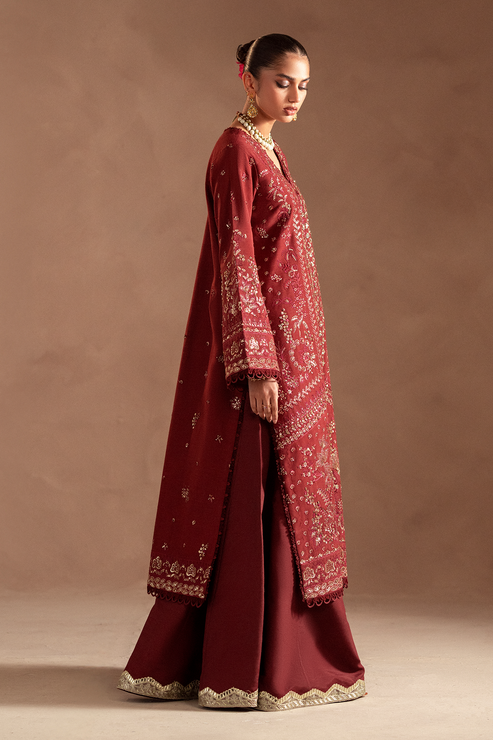 Emaan Adeel | Selene Formals | ELYRA Custom Size Maroon Korean Raw Silk
