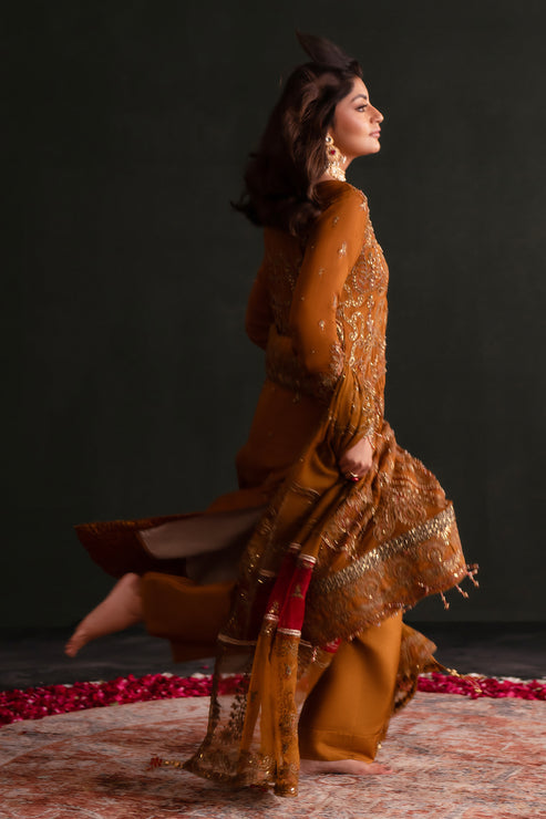 Emaan Adeel | Nooresha Formals 25 | Zarang Custom Size Burnt Orange Chiffon