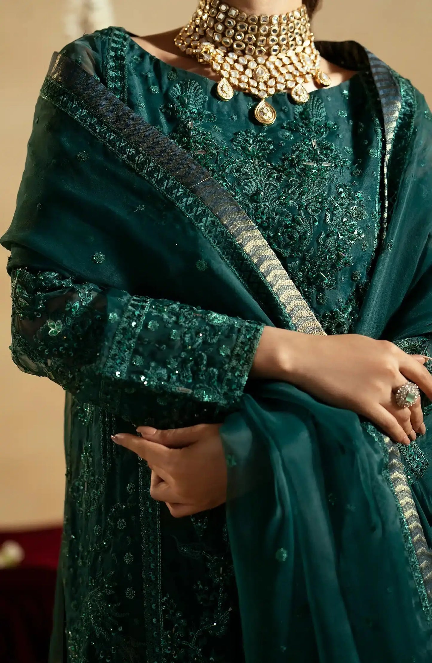 Maryum N Maria | Zamani Beghum Formals 23 | Emerald-(MW23-516) - Pakistani Designer Dress - by Maryum N Maria | Type: Bridal - 100% Original at Saira Sultan