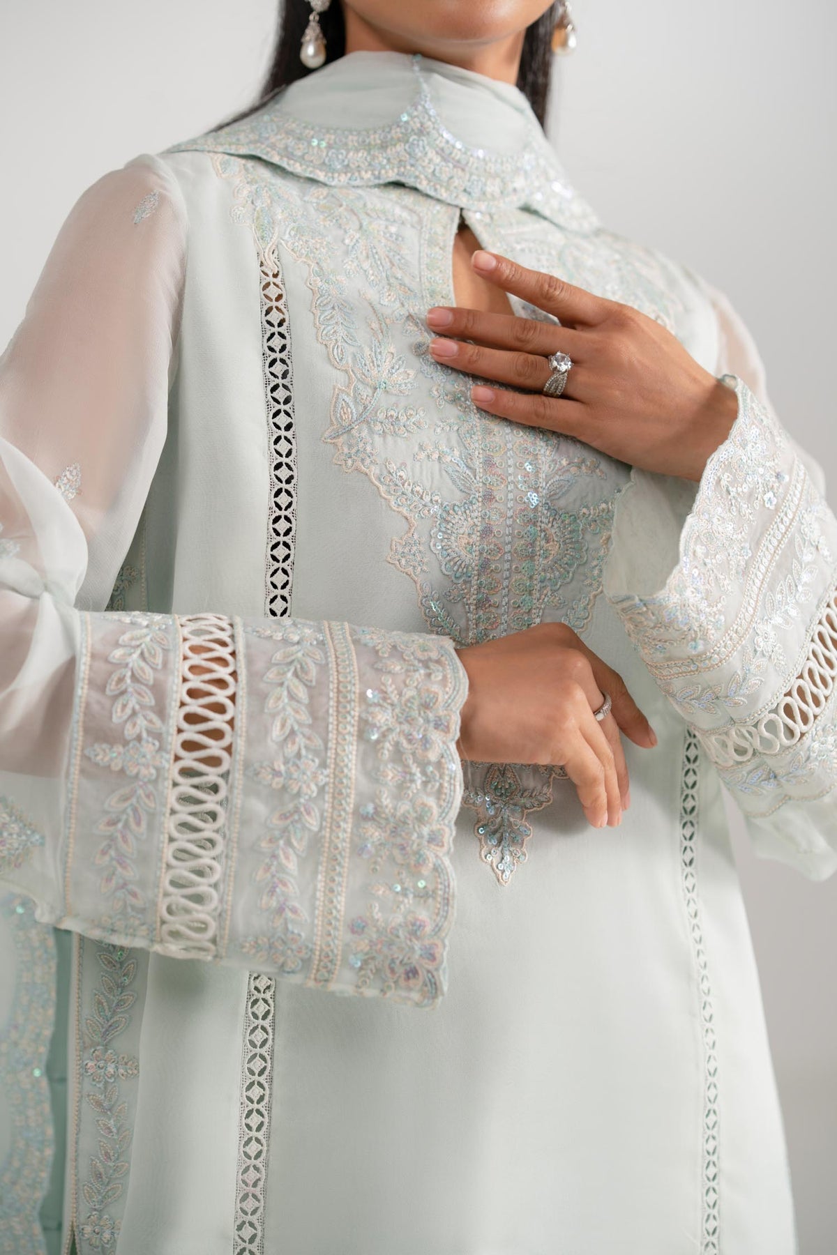 Akbar Aslam | Formal Pret | Parizah L Ice Blue Chiffon