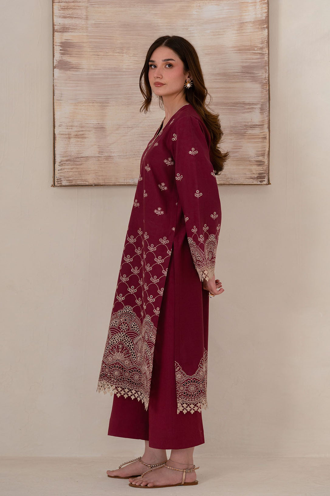 Akbar Aslam | Pret Lawn | Raven XL Burgundy Lawn