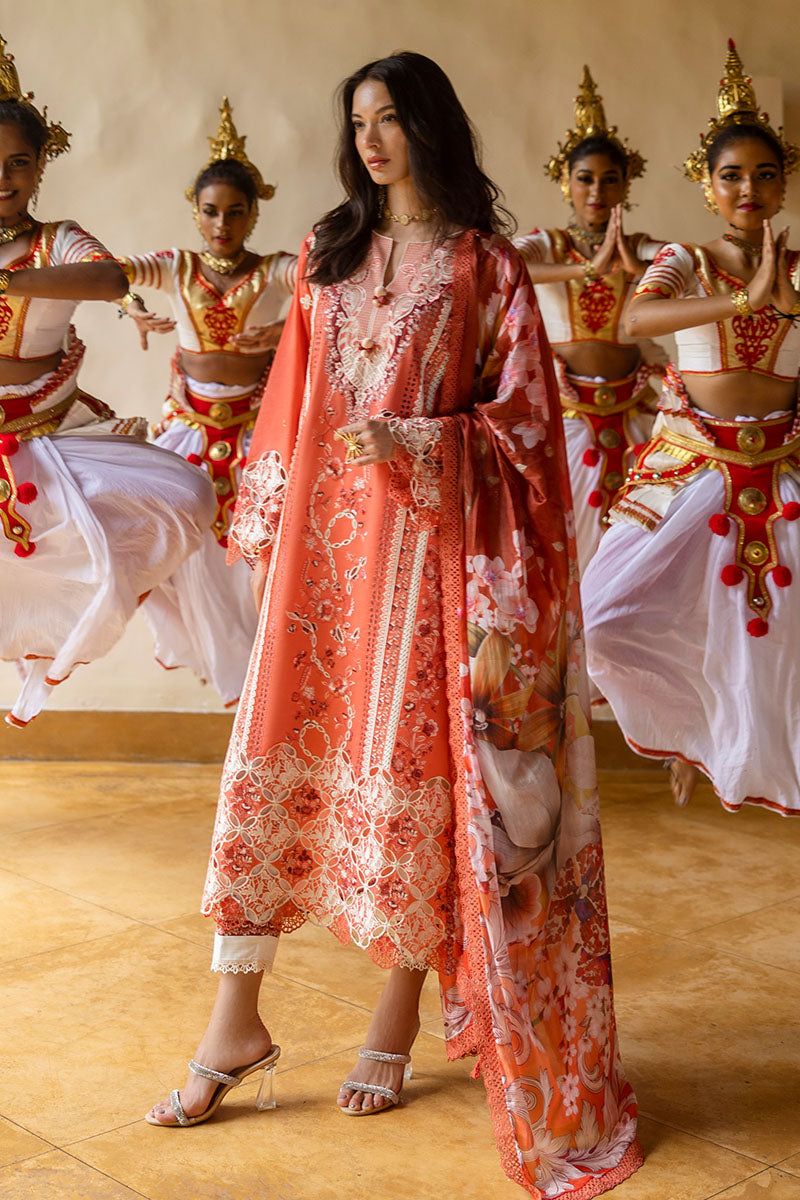 Mushq | Manaram Luxury Lawn 25 | Starry Side XS Pinkish Orange Lawn