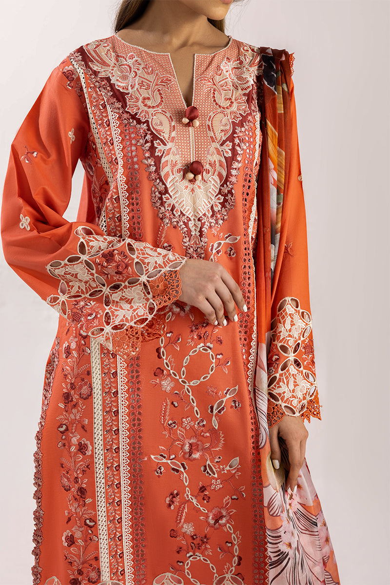 Mushq | Manaram Luxury Lawn 25 | Starry Side L Pinkish Orange Lawn
