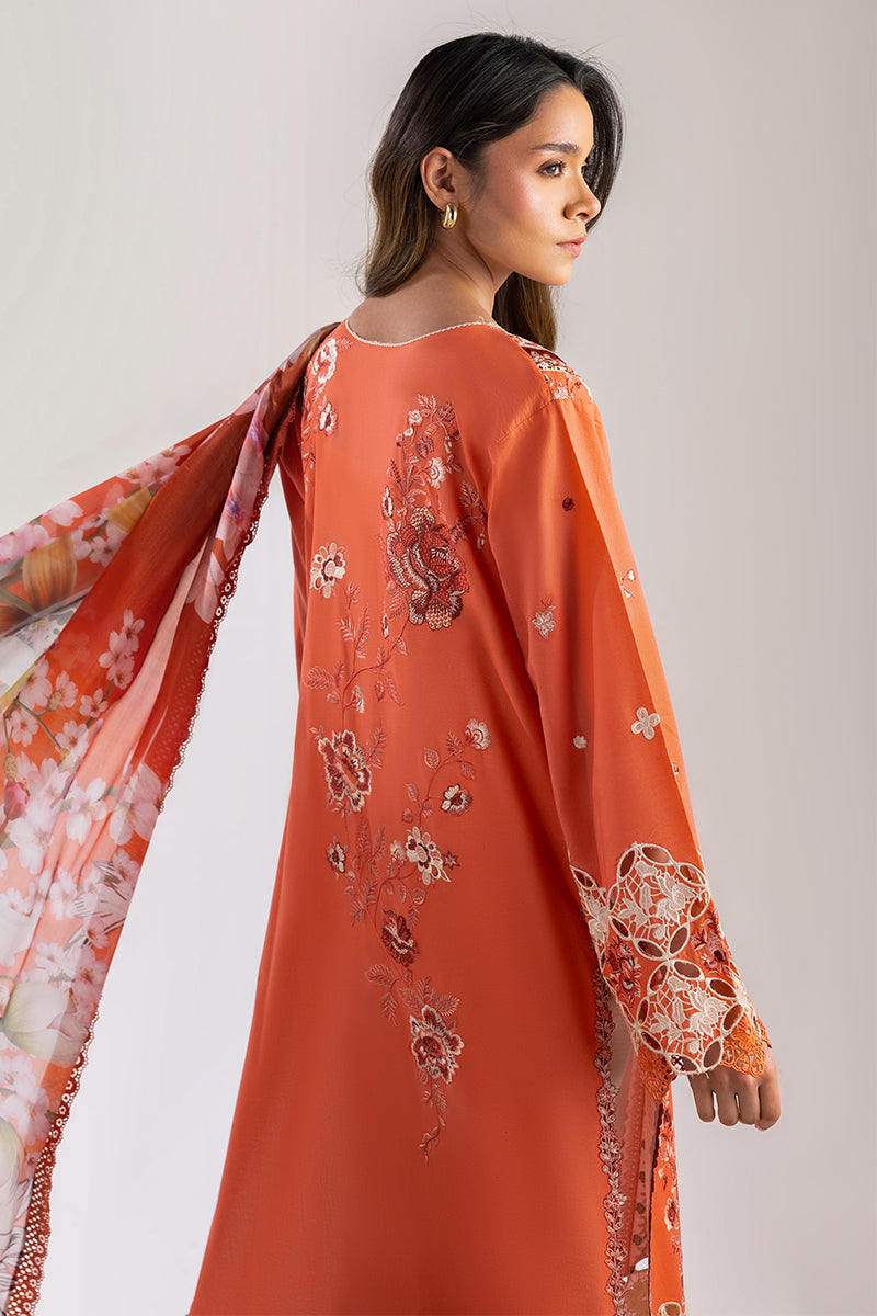 Mushq | Manaram Luxury Lawn 25 | Starry Side S Pinkish Orange Lawn