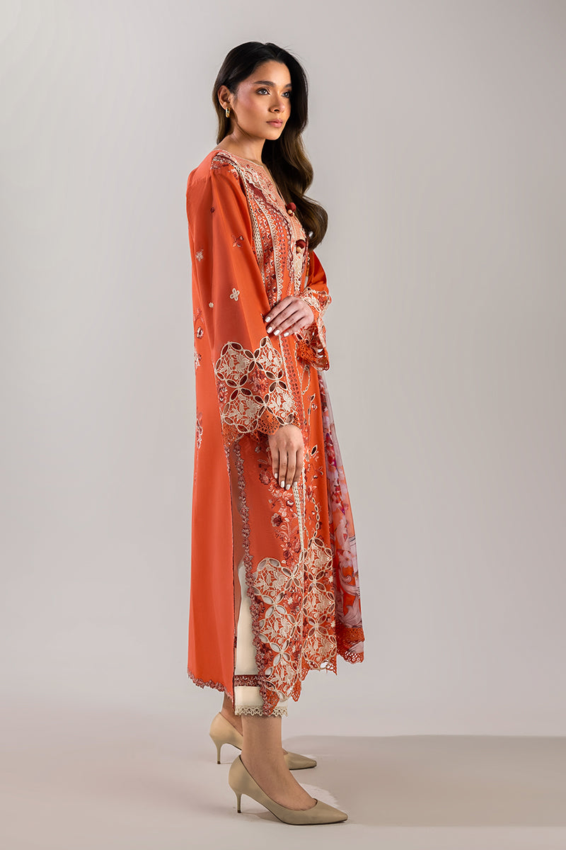Mushq | Manaram Luxury Lawn 25 | Starry Side M Pinkish Orange Lawn