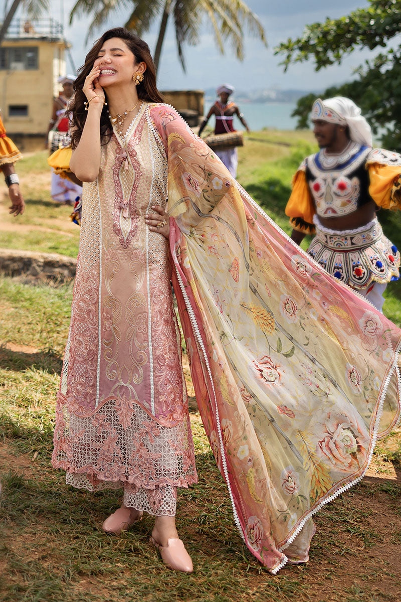 Mushq | Manaram Luxury Lawn 25 | Tranquil Spark XL Powder Peach Lawn
