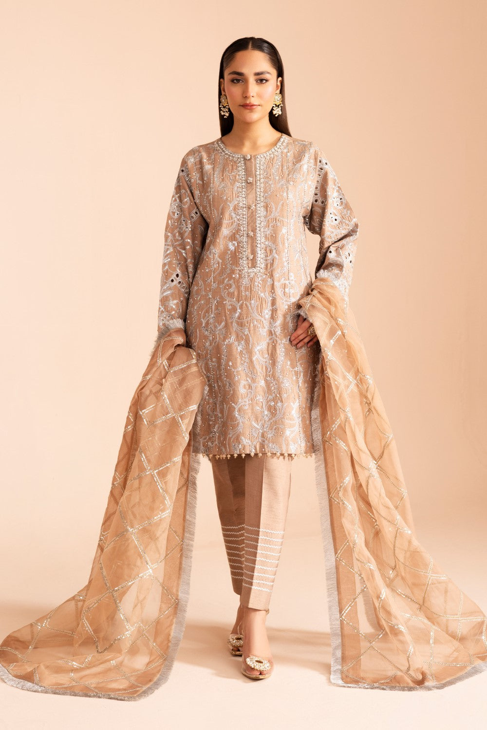 Maryum N Maria | Iris Formals | HUSNA - MW40004 S Pale Peach Viscose Cotton