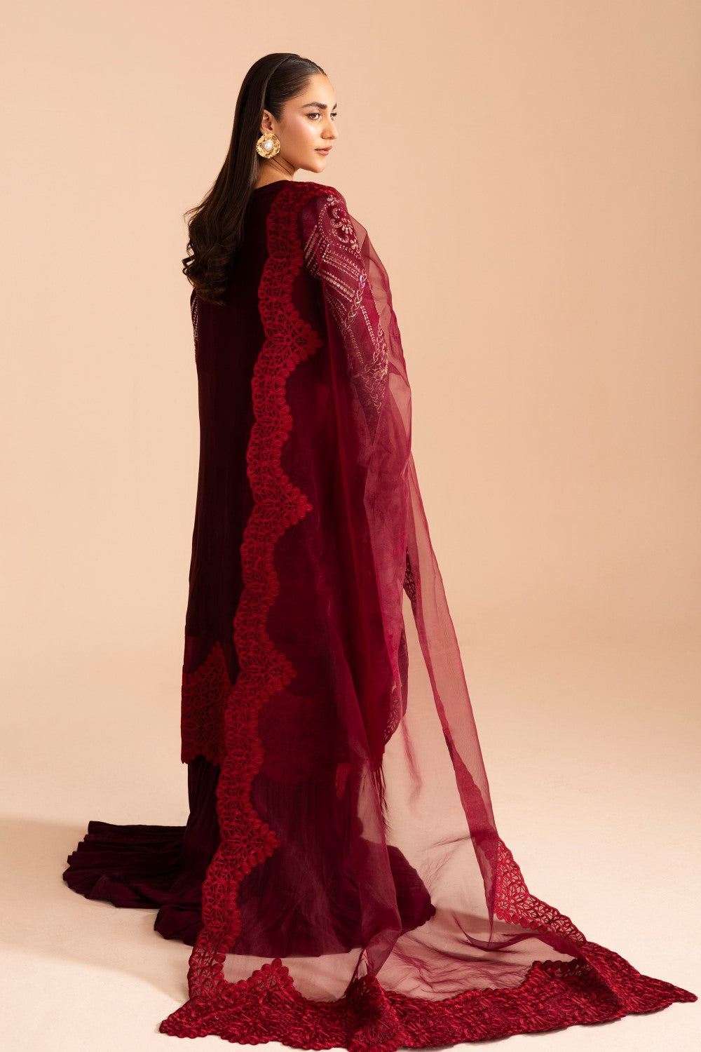 Maryum N Maria | Iris Formals | JHEEL - MW40013 M Crimson Organza Silk