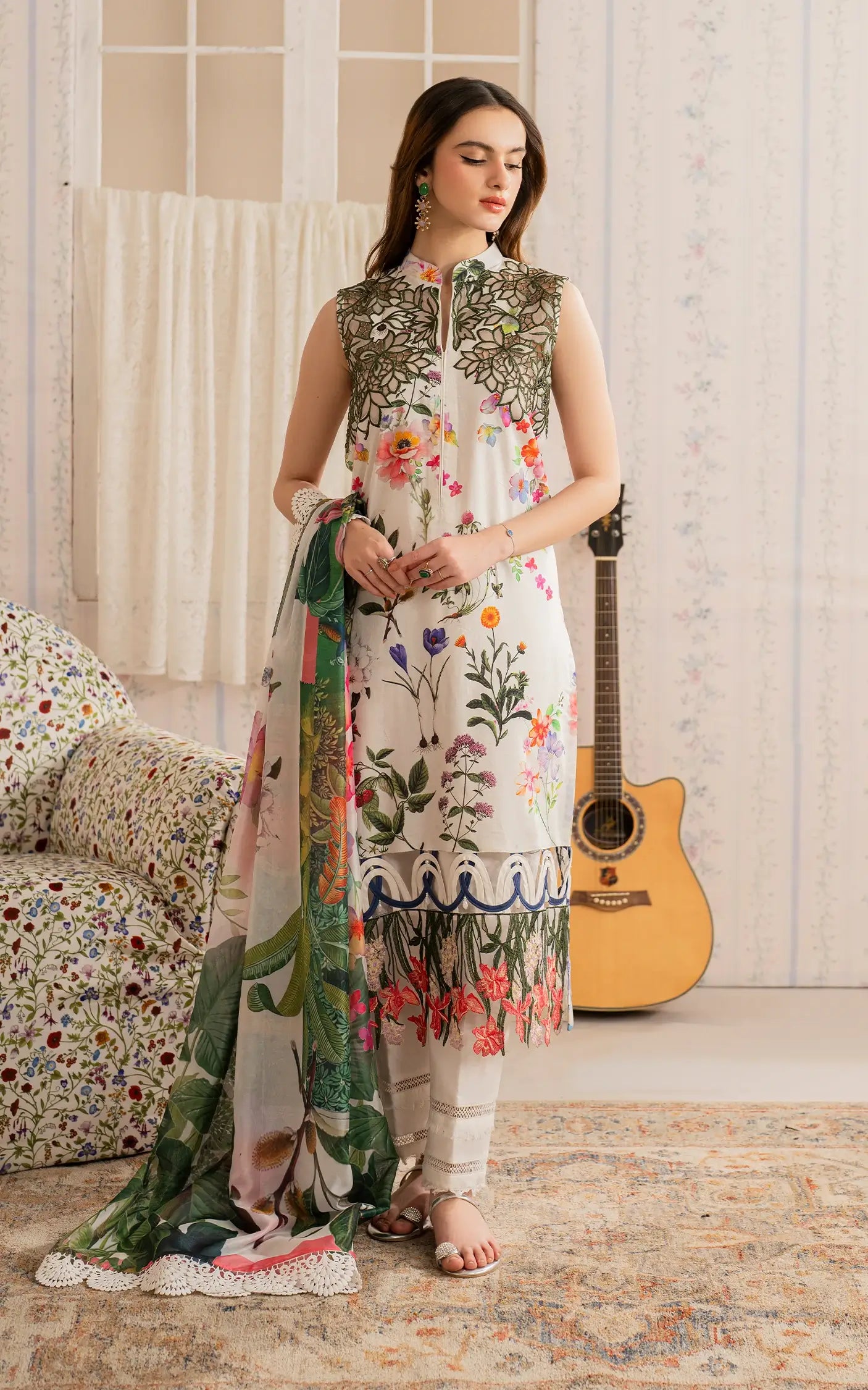 Asifa and Nabeel | Meraki Vintage 25 | Mahgul (MVL25-16) Custom Size White Lawn