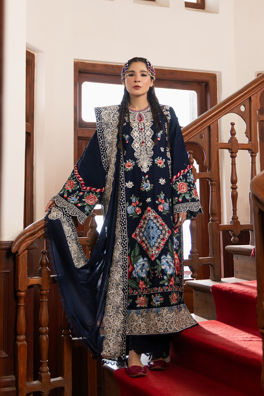 Maryam Hussain | Silk Edit | Muse XS Navy Blue Khaddar