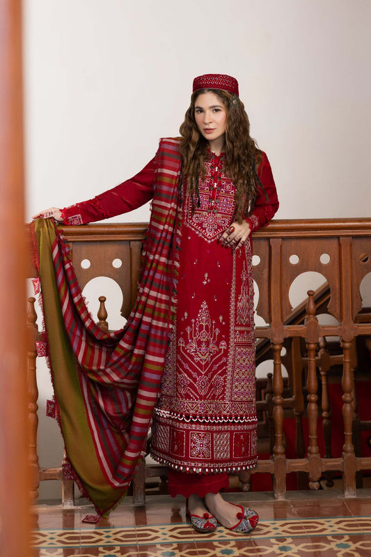 Maryam Hussain | Silk Edit | Rose XS Blood Red Khaddar