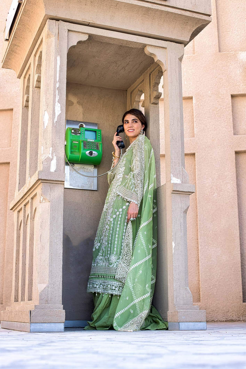 Kara | Kamdani Festive Collection | Meadow Delight S Mint Green Cotton Net