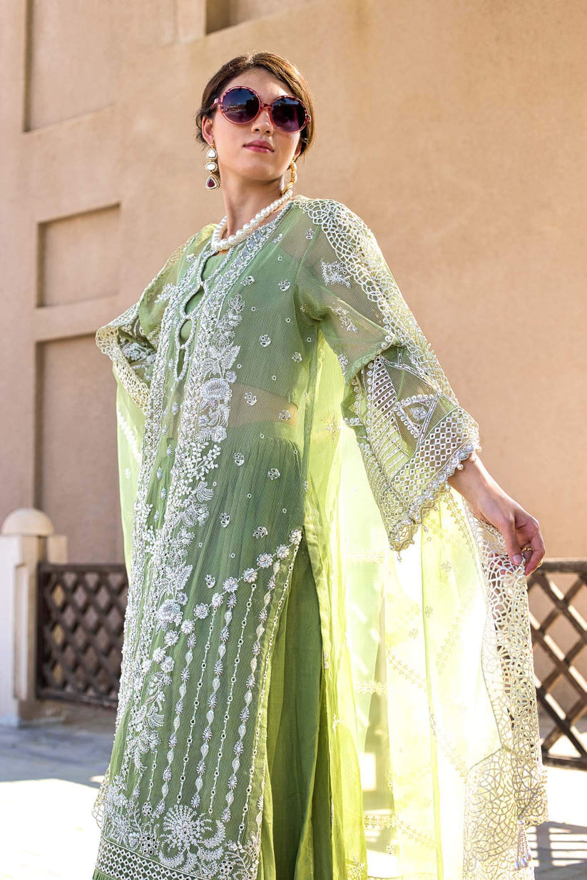 Kara | Kamdani Festive Collection | Meadow Delight Custom Size Mint Green Cotton Net
