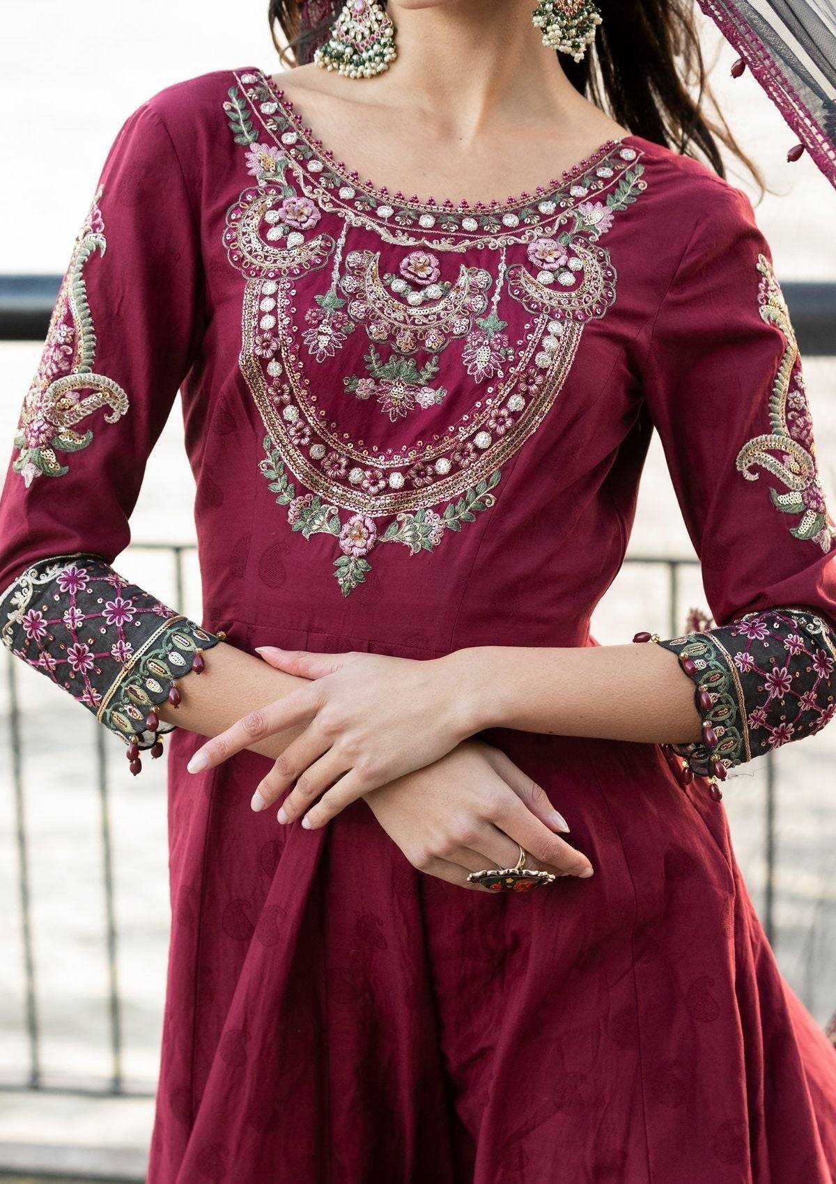 Meem | Luxury Eid Lawn 24 | MD-11 MAROON - Pakistani Designer Dress - by Meem | Type: Luxury - 100% Original at Saira Sultan