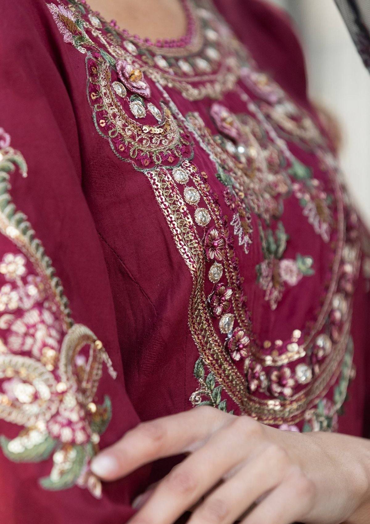 Meem | Luxury Eid Lawn 24 | MD-11 MAROON - Pakistani Designer Dress - by Meem | Type: Luxury - 100% Original at Saira Sultan