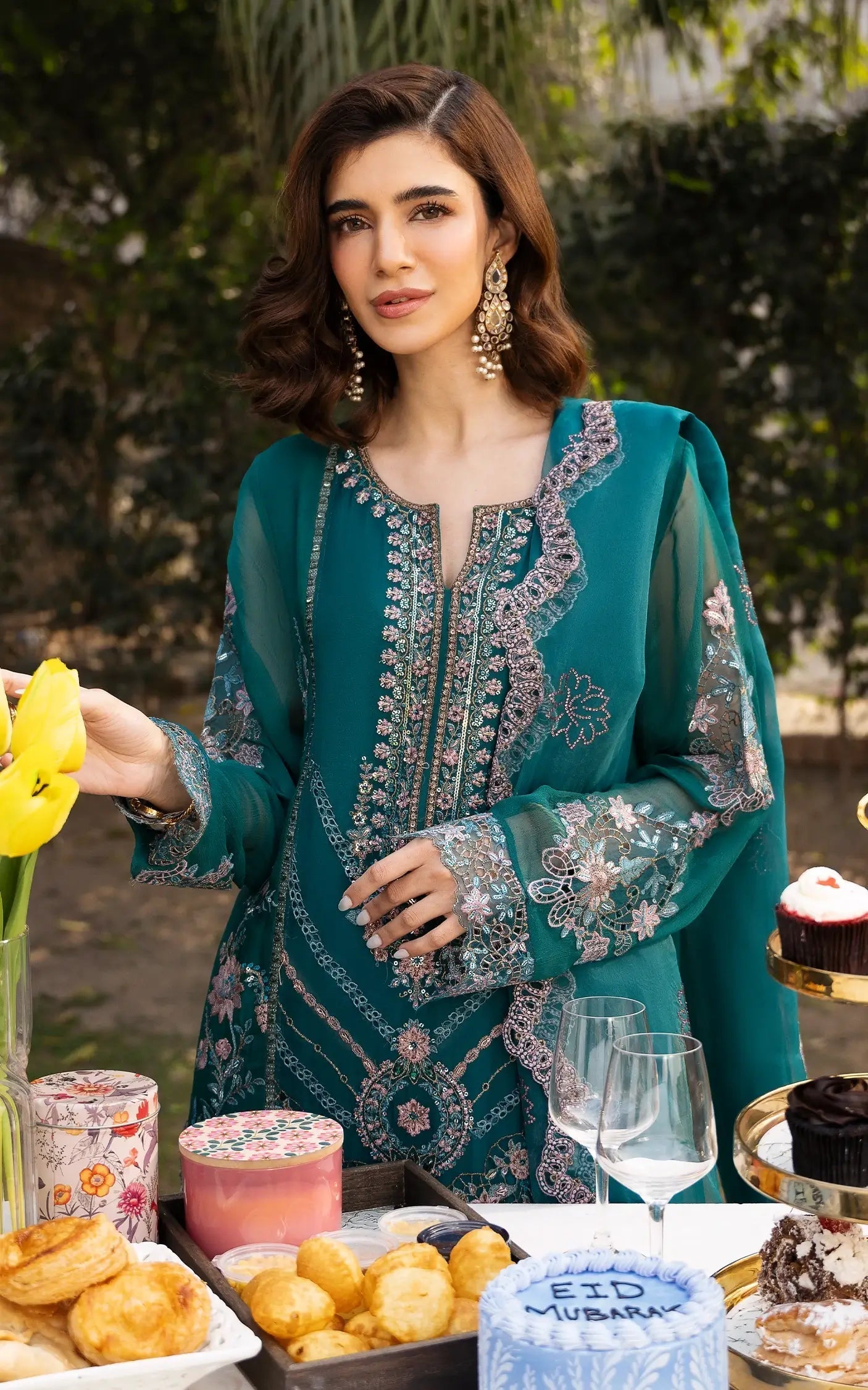 Asifa and Nabeel | Sunehri Eid 25 | Meher-(SEF25-01) M Dusty Teal Chiffon