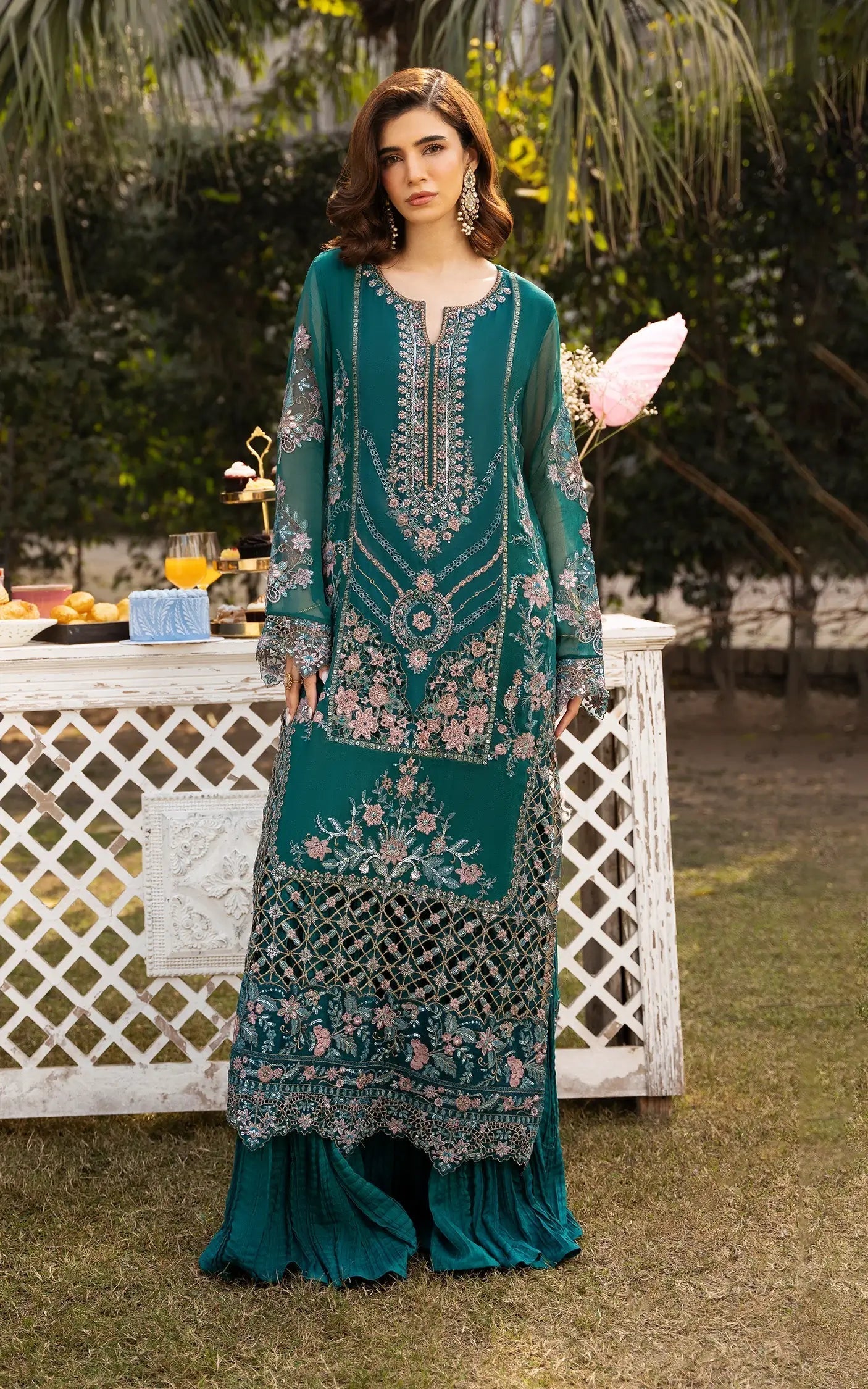 Asifa and Nabeel | Sunehri Eid 25 | Meher-(SEF25-01) XL Dusty Teal Chiffon