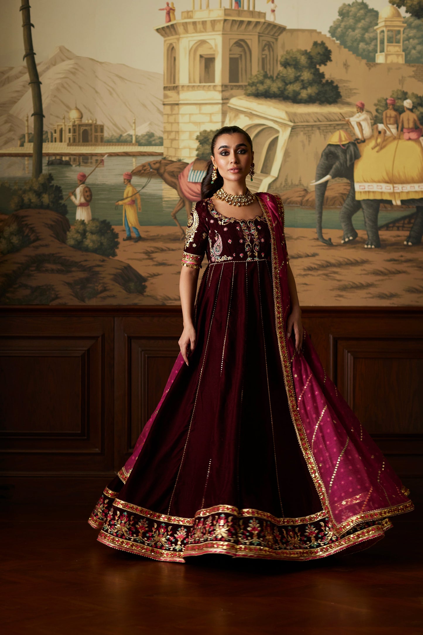 Mina Hassan | Velvet Luxe | Daaniya L Maroon Velvet