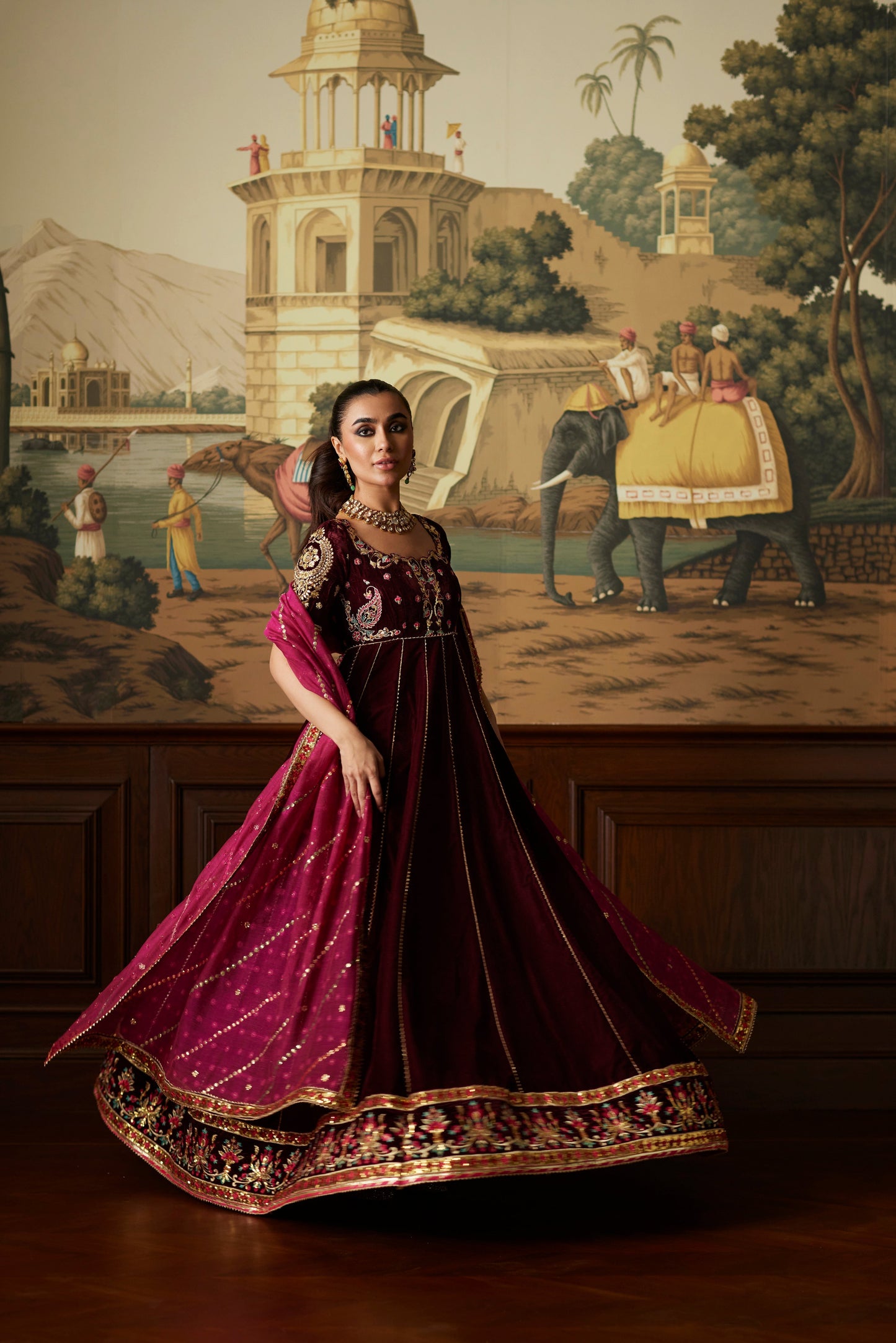 Mina Hassan | Velvet Luxe | Daaniya XL Maroon Velvet