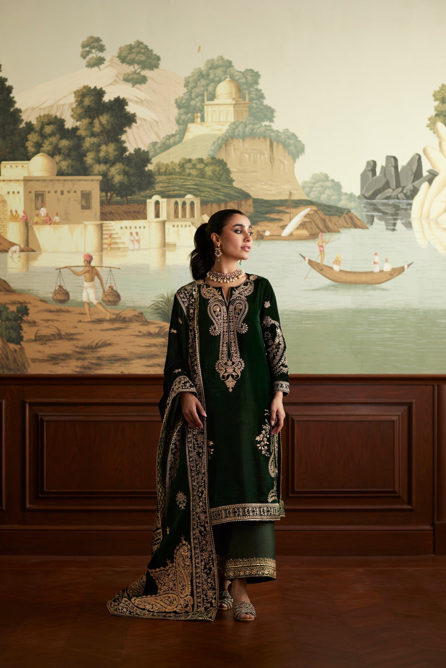 Mina Hassan | Velvet Luxe | Zehra XS Bottle Green Velvet