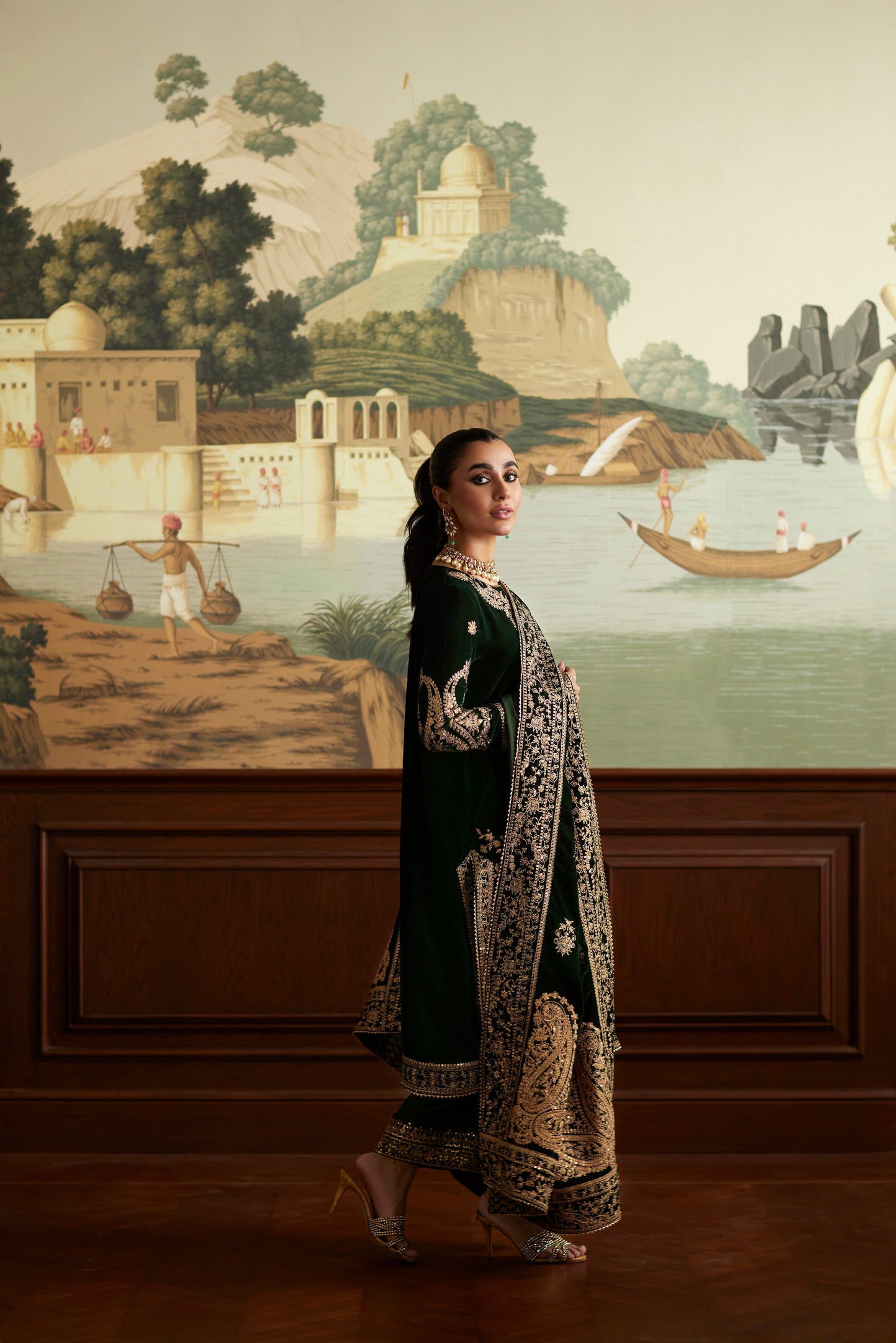 Mina Hassan | Velvet Luxe | Zehra XL Bottle Green Velvet