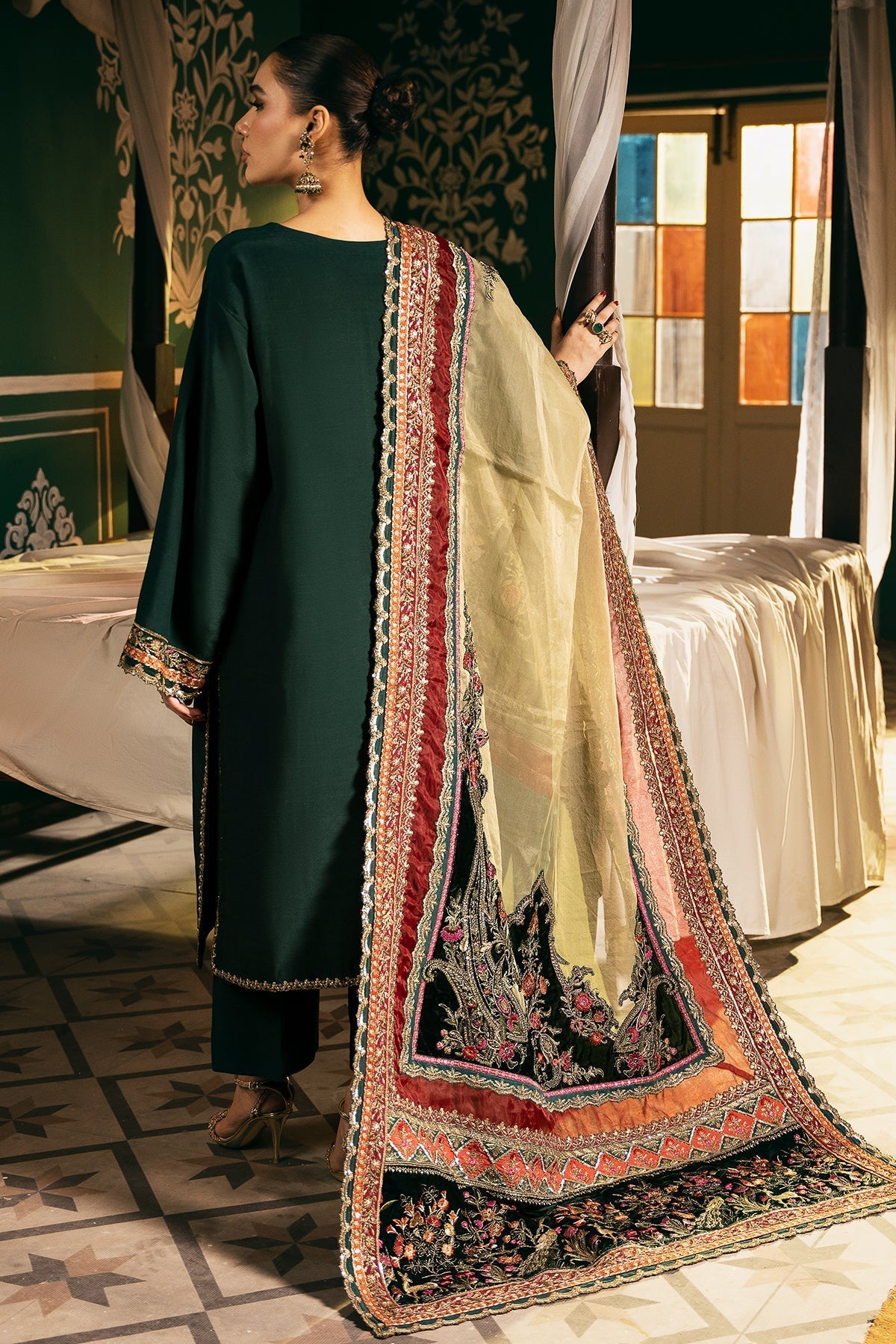 Mina Kashif | Meeral Formals 24 | Nazeen XS Bottle Green Velvet