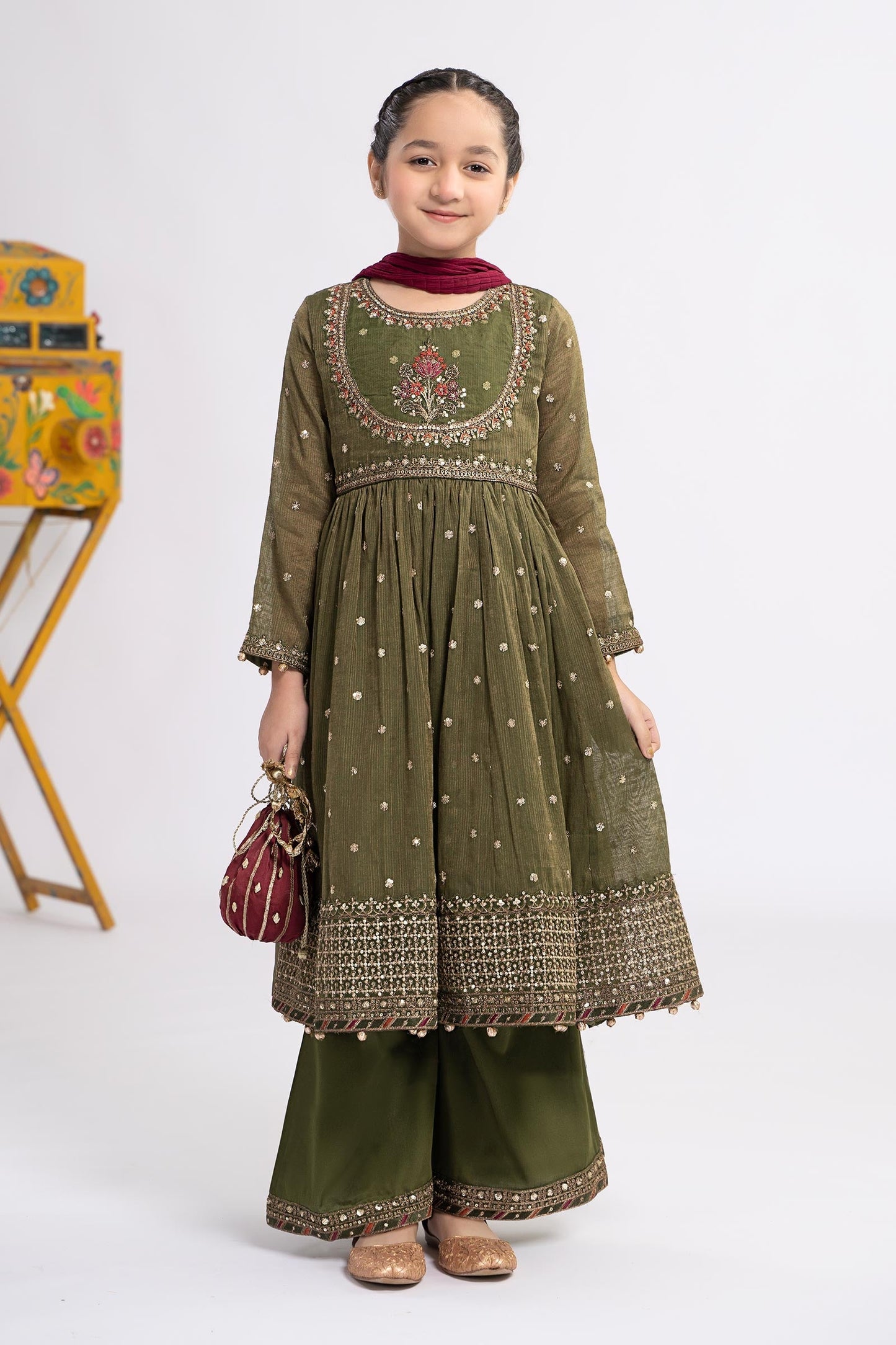 Maria B | 3 Piece Embroidered Zari Lawn Suit | MKS-EF24-33 4-Feb Green