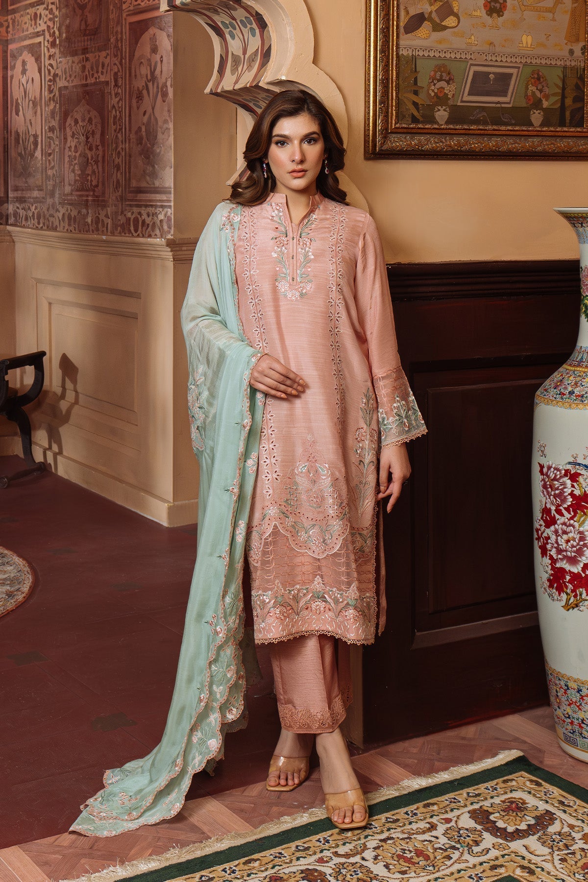 Sahar | Festive Edit Ready to Wear | Majestic Muse - RTW S Peach Pink Raw Silk