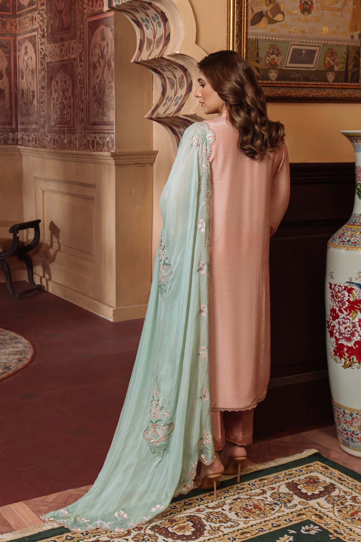 Sahar | Festive Edit Ready to Wear | Majestic Muse - RTW M Peach Pink Raw Silk