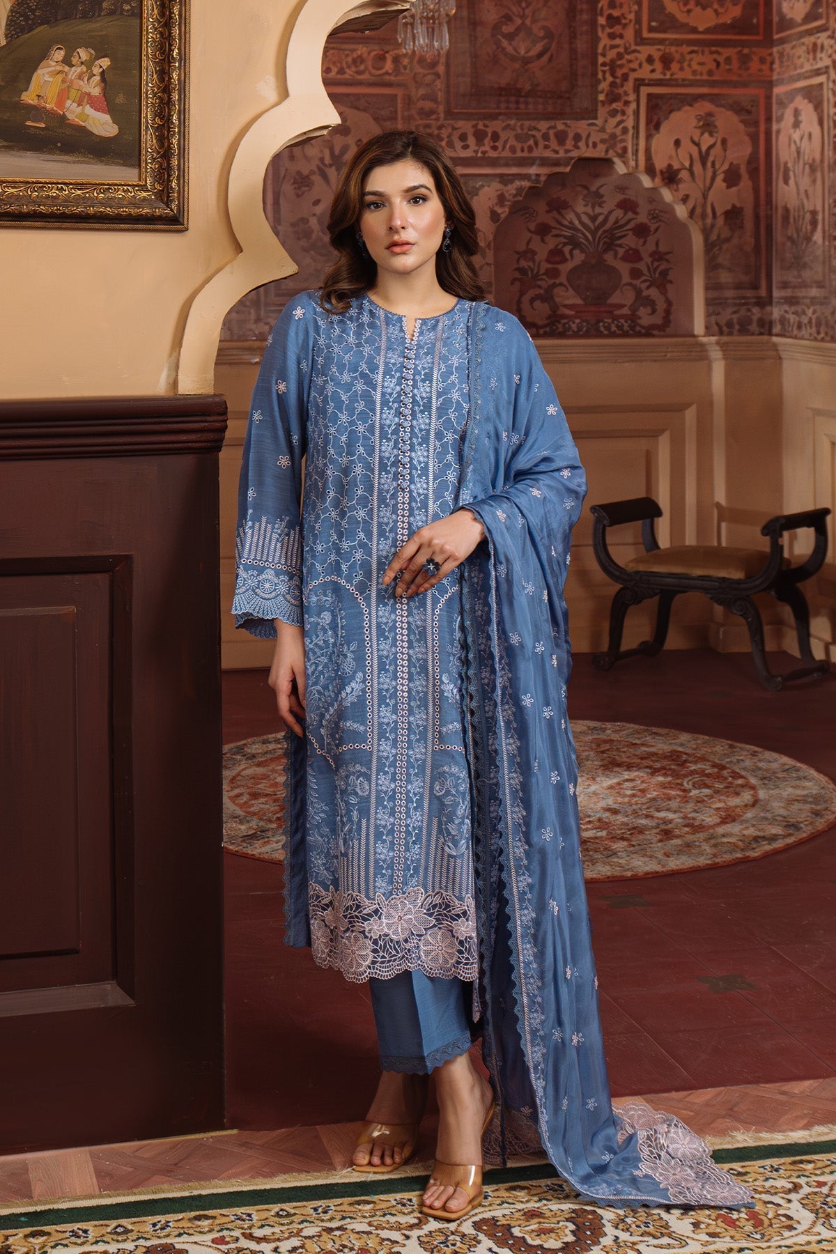 Sahar | Festive Edit Ready to Wear | Lagoon Luxe - RTW S Blue Gray Raw Silk
