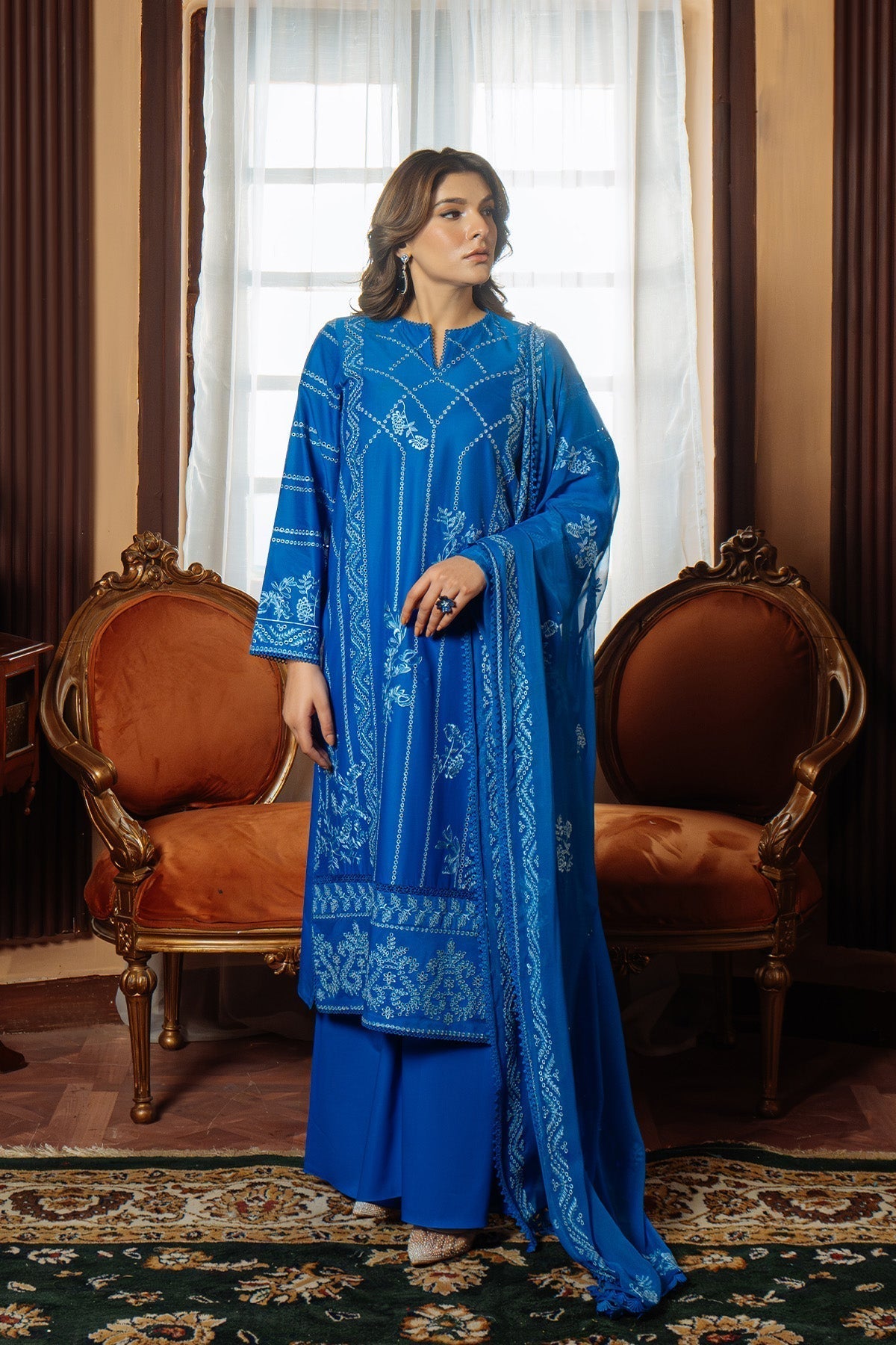 Sahar | Festive Edit Ready to Wear | Moroccan Blue - RTW S Cobalt Blue Lawn