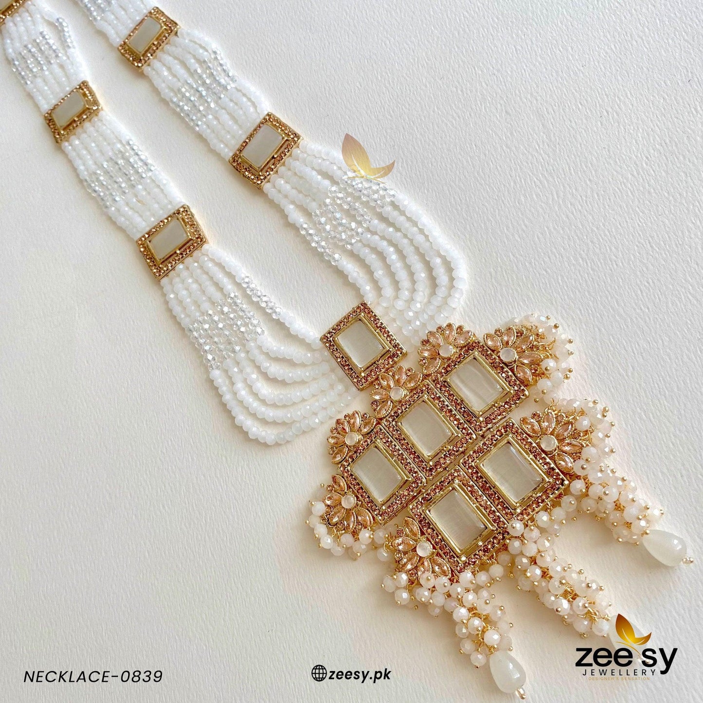 Mala Necklace-0839 Golden White