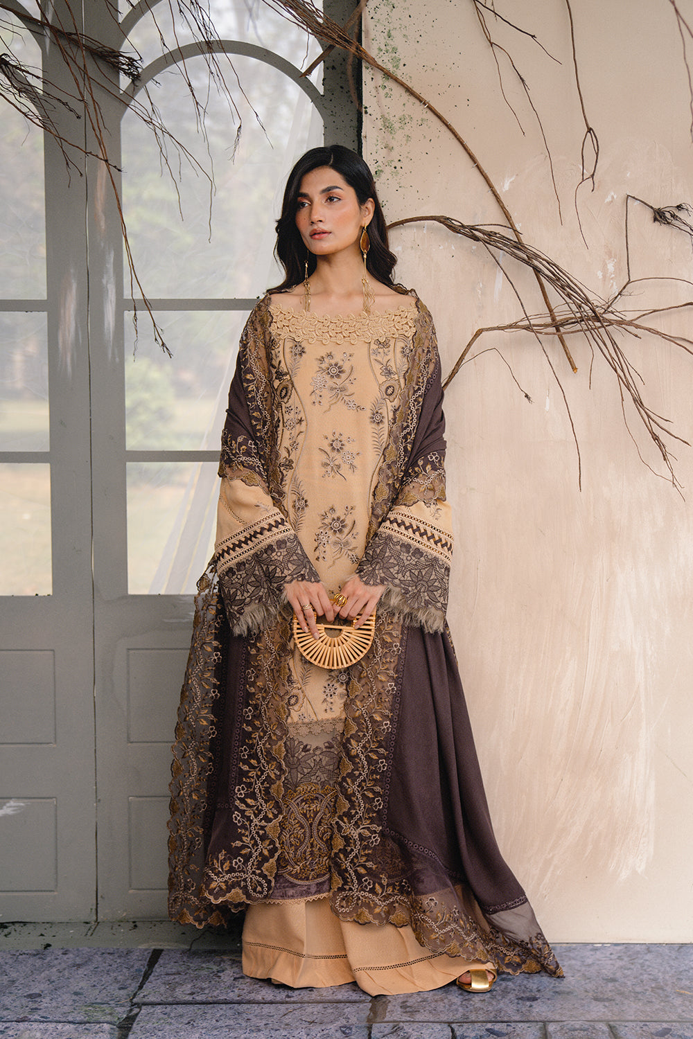 Saira Rizwan | Winter 2024 | NERIA-SRW24-07 XS Beige Karandi