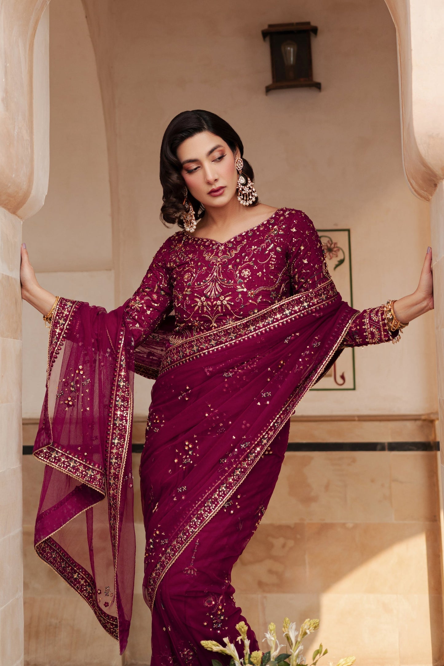 Naqshi | Ghar Ki Shadi | Meeru M Burgundy Net