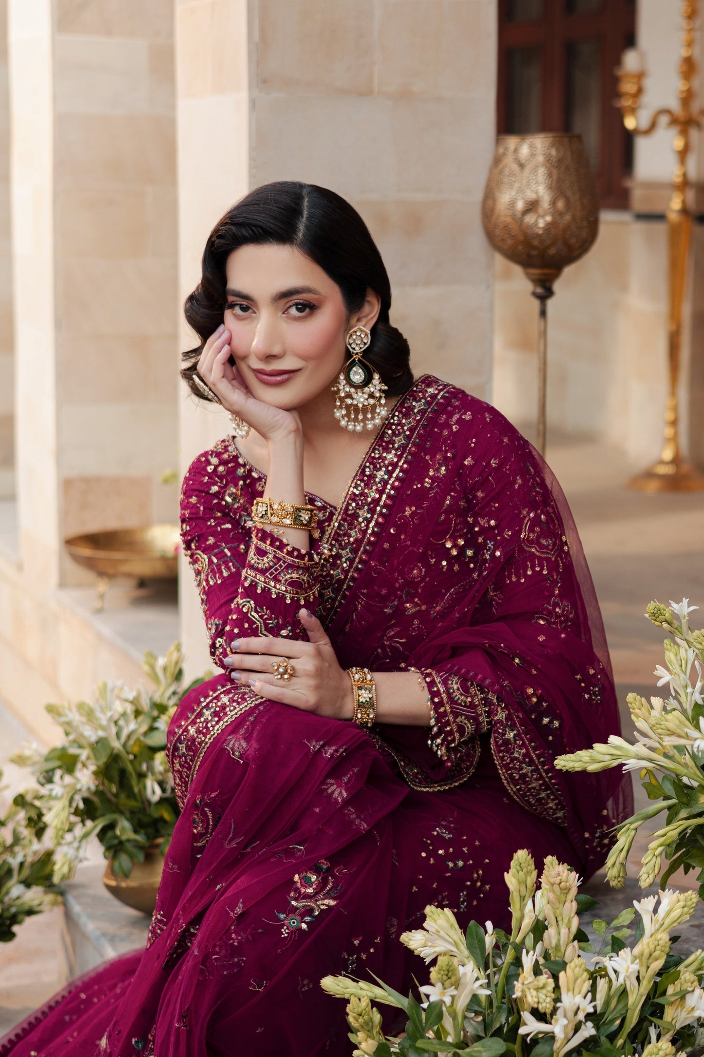 Naqshi | Ghar Ki Shadi | Meeru L Burgundy Net