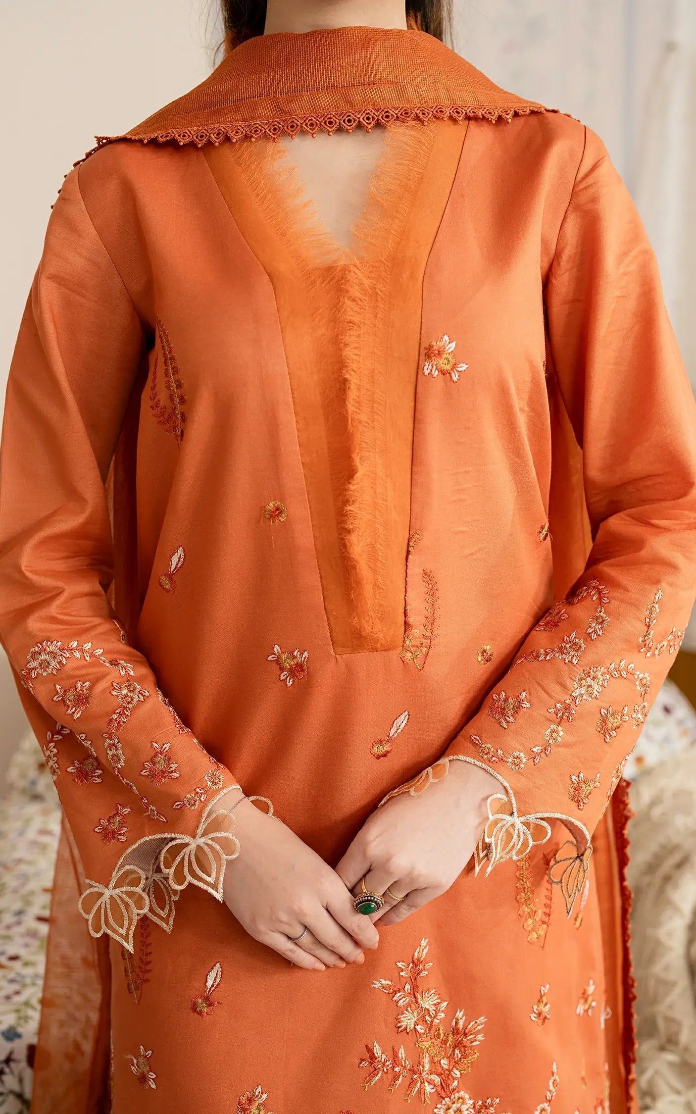 Asifa and Nabeel | Meraki Vintage 25 | Nargis (MVL25-19) M Orange Lawn