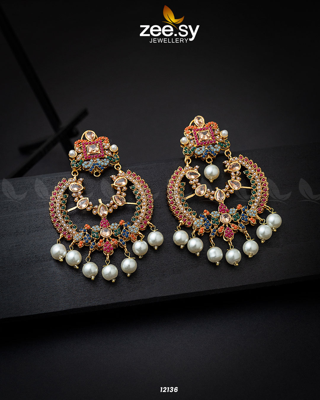 Naurattan Chandbali Earrings Champagne