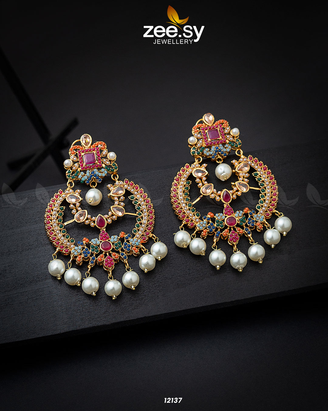 Naurattan Chandbali Earrings Red