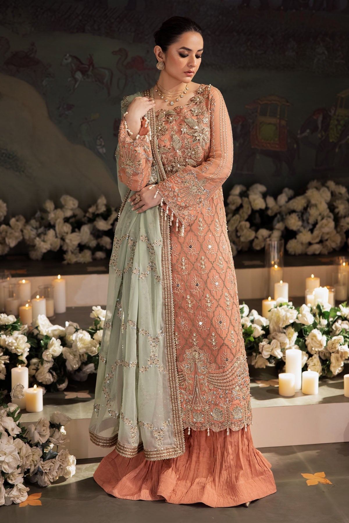 Nureh | Alfaaz Formals | NL-79 MEHAR XL Peach Pink Chiffon