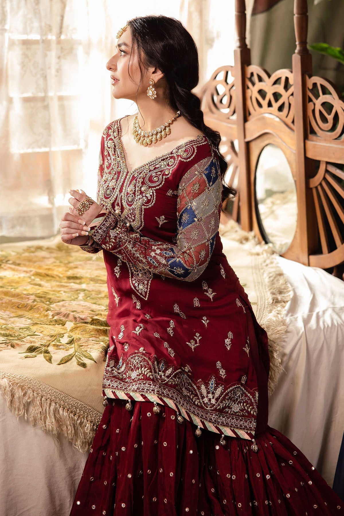 Nureh | Alfaaz Formals | NL-76 SHEHRBANO XL Deep Red Chiffon