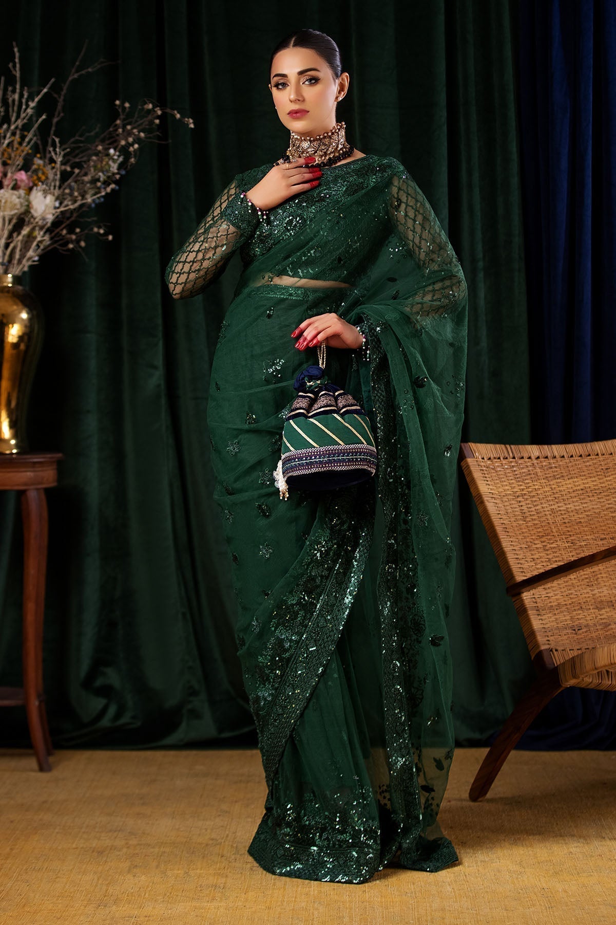 Nureh | Aroha Formals | AR-05 XS Deep Green Chiffon