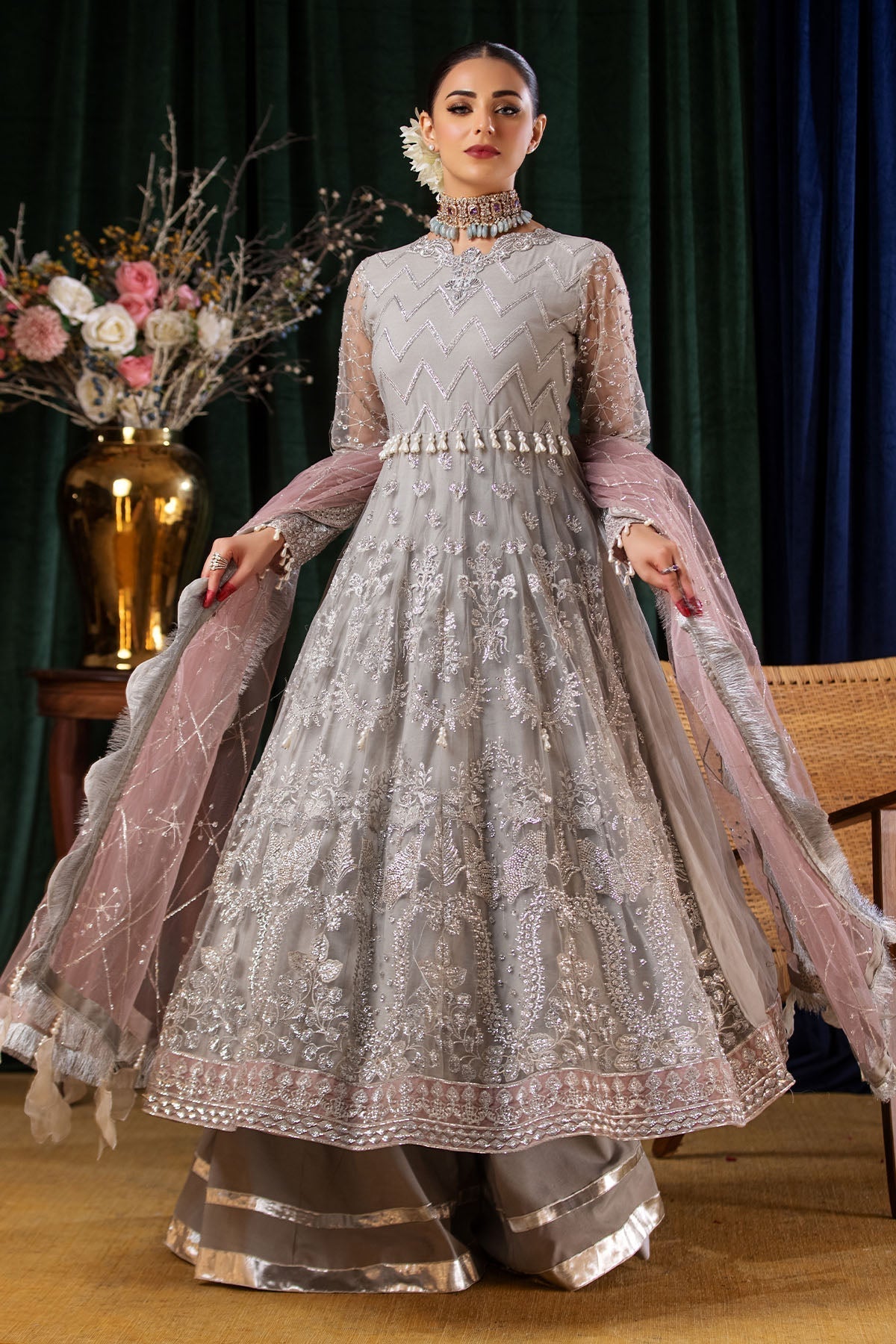 Nureh | Aroha Formals | AR-06 L Light Gray Chiffon
