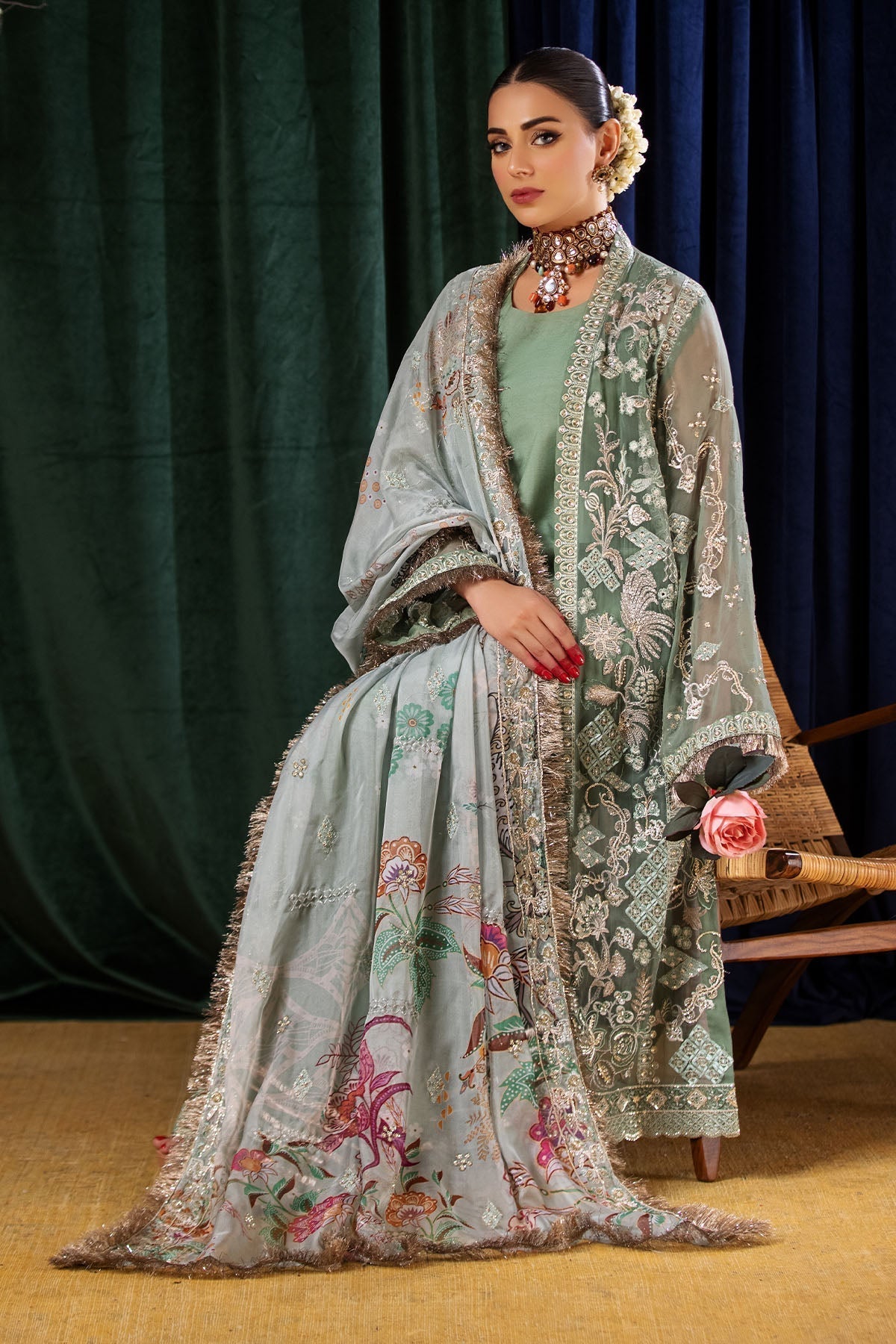 Nureh | Aroha Formals | AR-03 L Greenish Gray Chiffon