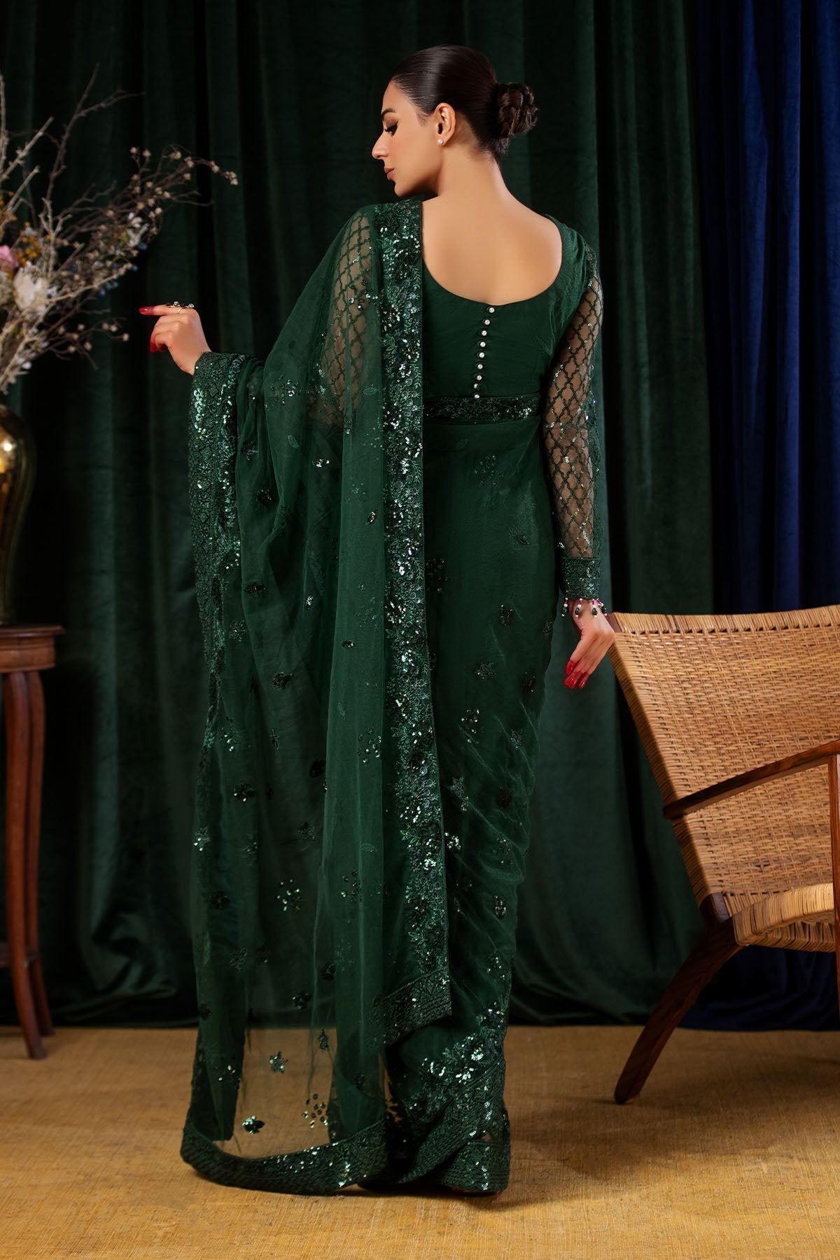 Nureh | Aroha Formals | AR-05 S Deep Green Chiffon